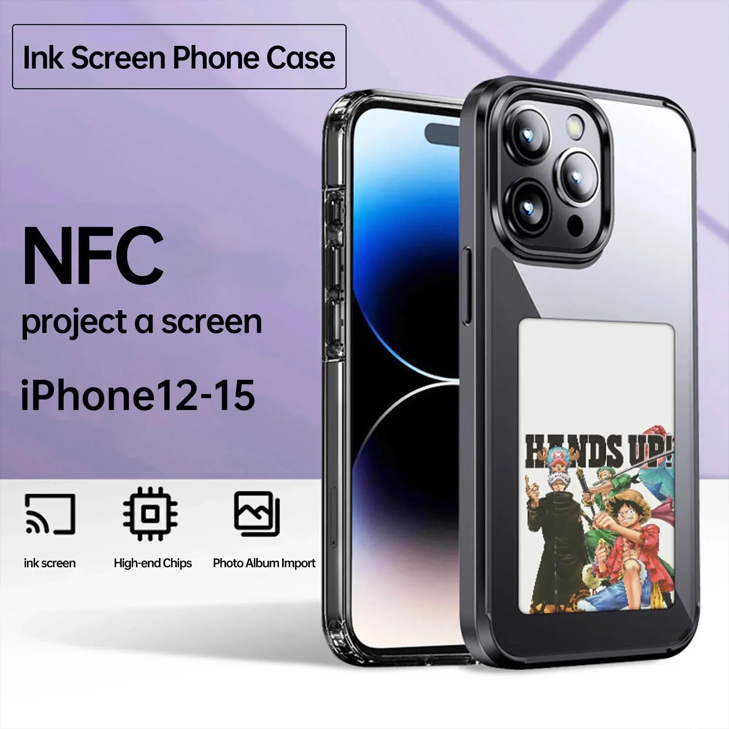 Carcasă de telefon inteligentă NFC pentru iPhone 15 13 14 Pro Max Ecran cu cerneală electronică Afișare Reîmprospătați fotografii prin APP Personaje anime Husă de telefon cuplu
