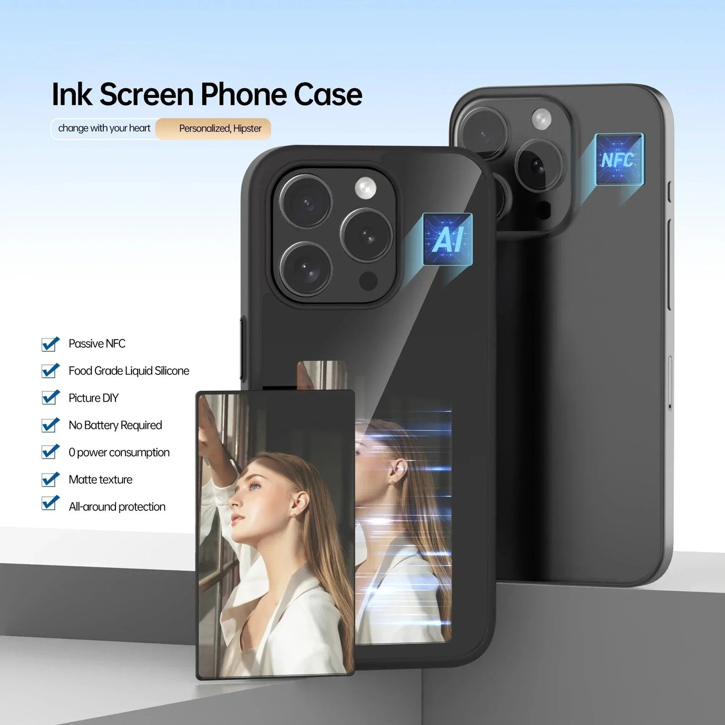 Carcasă de telefon inteligentă NFC pentru iPhone 15 13 14 Pro Max Ecran cu cerneală electronică Afișare Reîmprospătați fotografii prin APP Personaje anime Husă de telefon cuplu